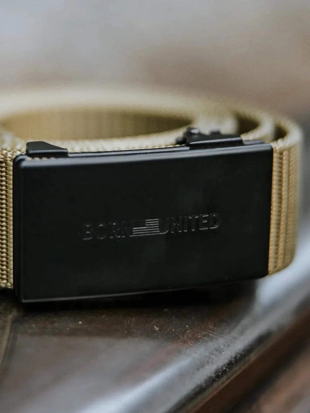Adjustable Tan Web Belt with Black Metal Buckle